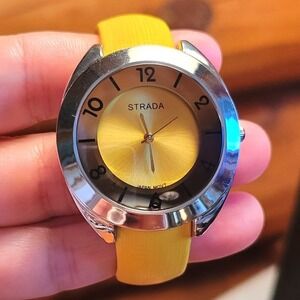 Strada Women's Silver Toned Face Yellow Band Fashion Watch Japan Movt